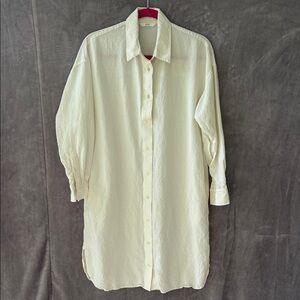 Uniqlo Cream Long Sleeve Linen Blend Button Down Collared Dress XS Oversized